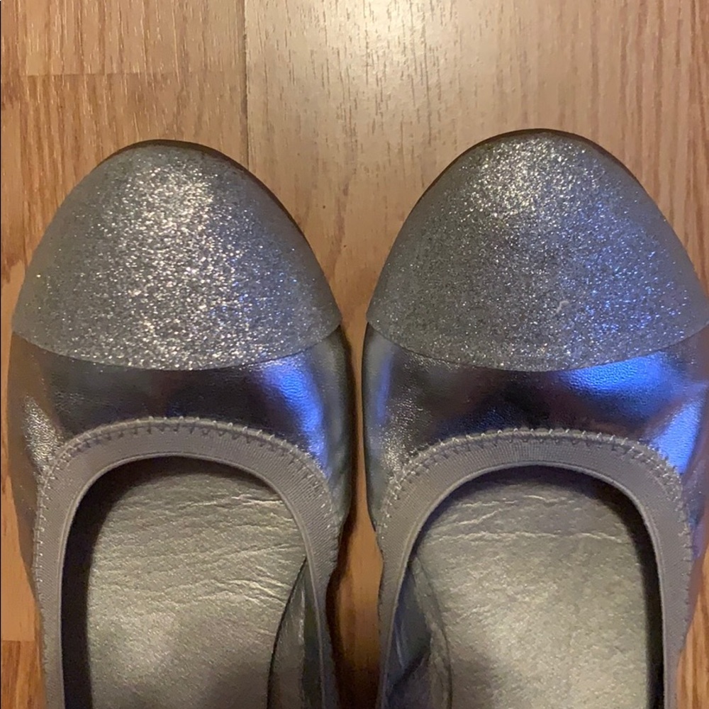 Sparkle toe silver flats